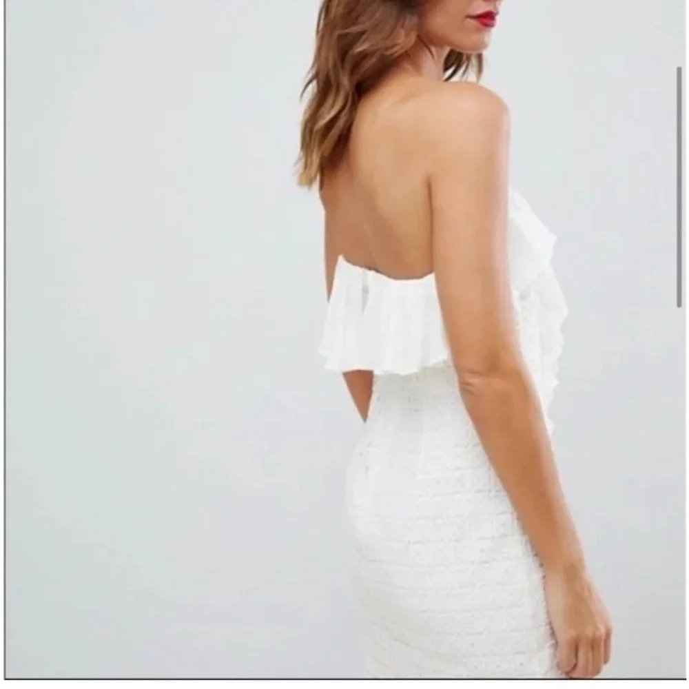 The Jetset Diaries Calloway Lace Ruffle Mini Dress White XS Halter EUC